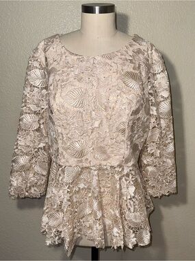 Moshita Couture Lace Peplum Blouse Size 16 Cottagecore Floral Top